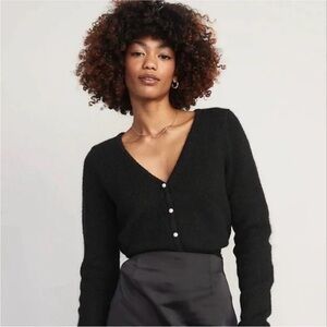 Old Navy Black Faux Pearl Button V-Neck Cardigan Sweater NWT